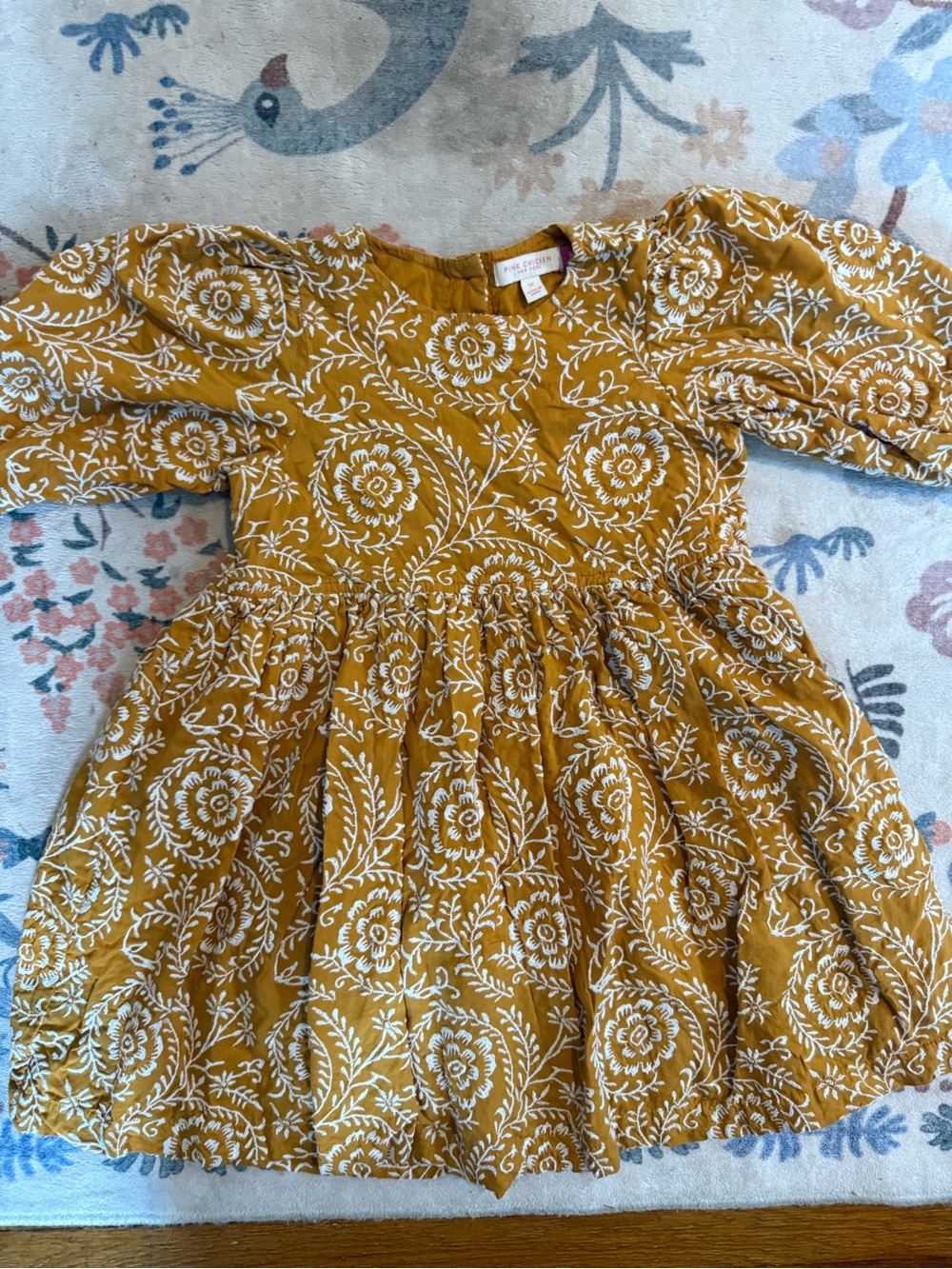 Pink chicken Mustard Floral Cotton Dress for Kids
